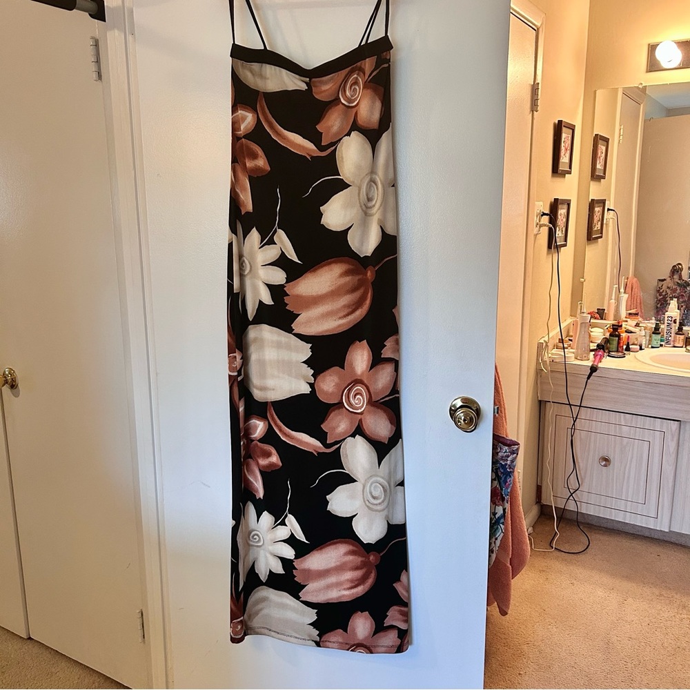 Vintage Large Floral Print Cocktail or Special Event Maxi Dress M/L 8/10